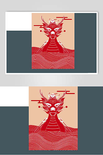 红色手绘龙头端午节设计素材