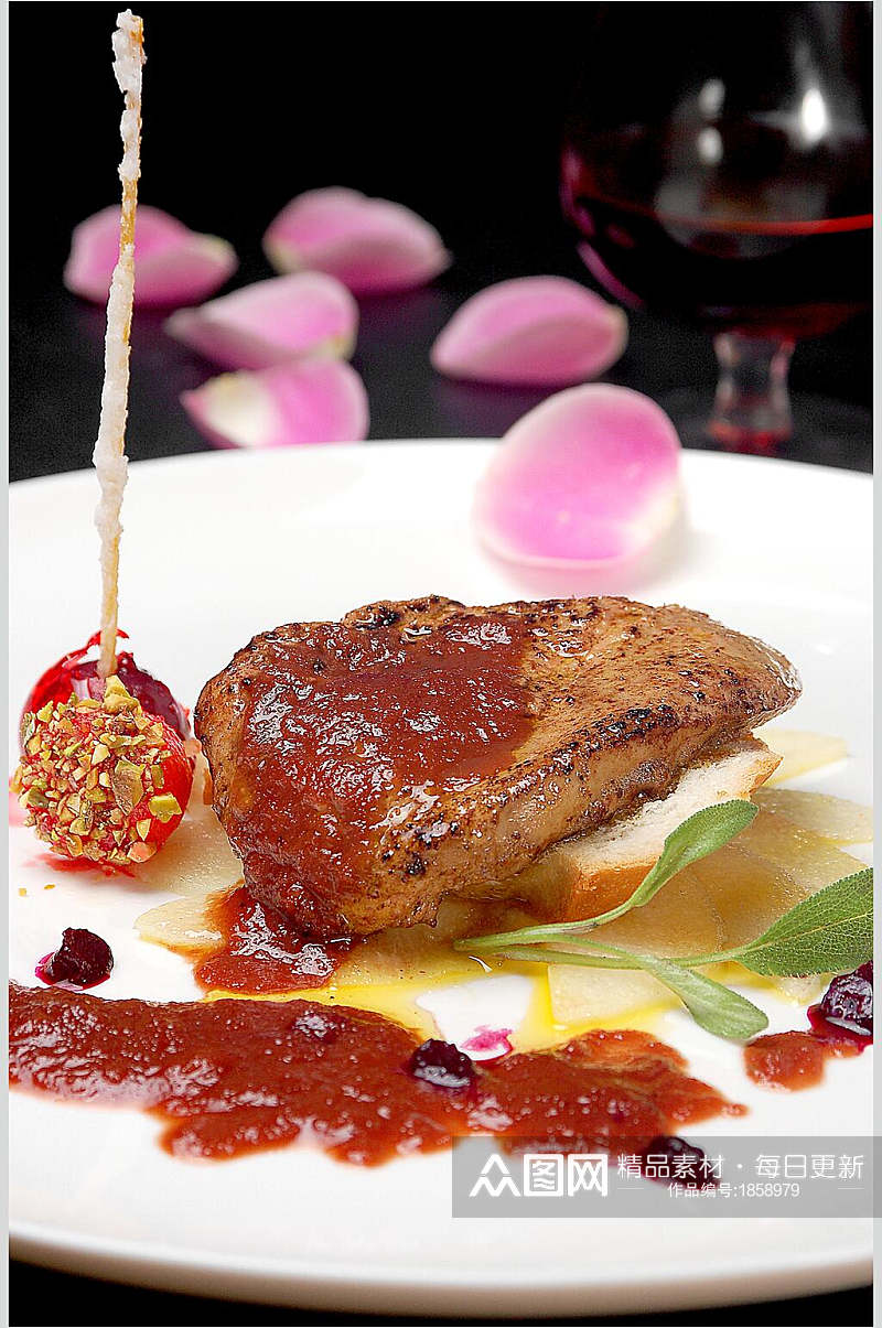 法式雪梨煎嫩鹅肝美食摄影图片素材