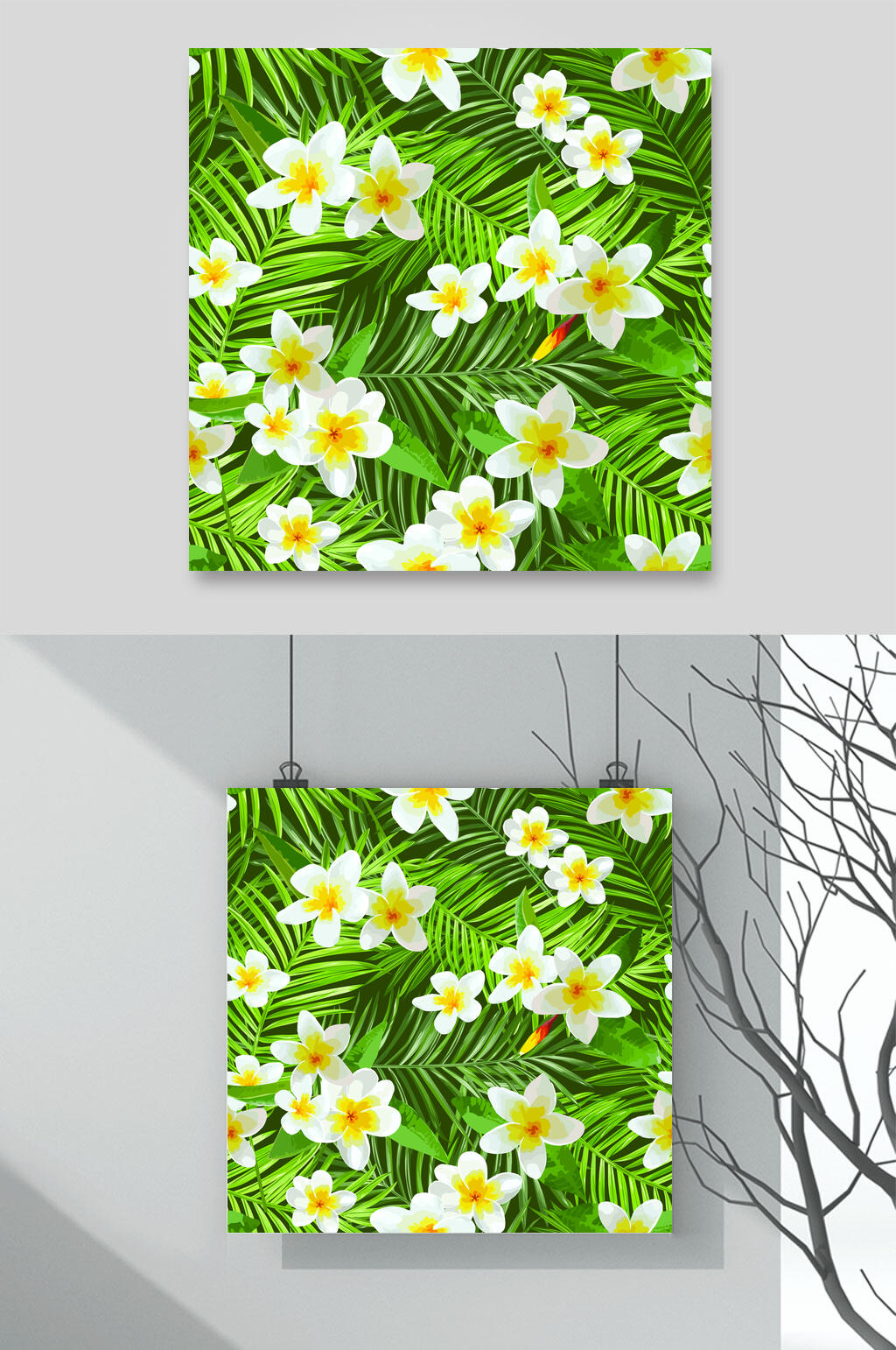 小白花热带花卉植物无缝背景素材素材
