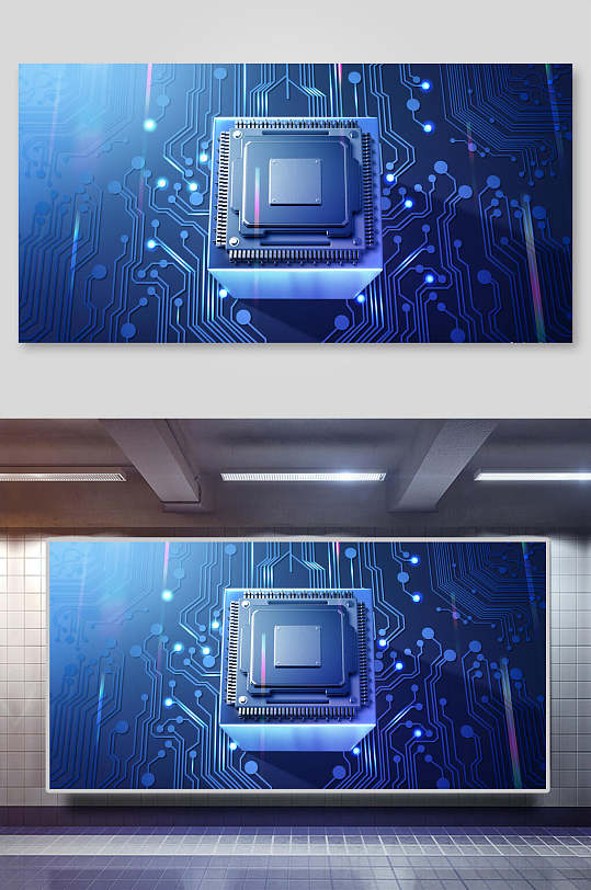 蓝色高端科技AI人工智能芯片电路设计背景素材