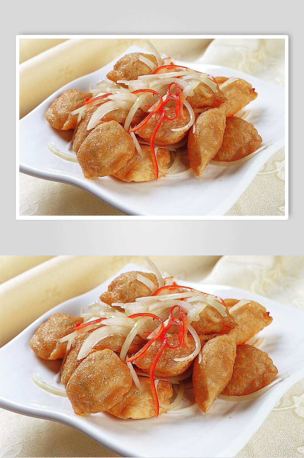 葱头炒饺食品高清图片素材