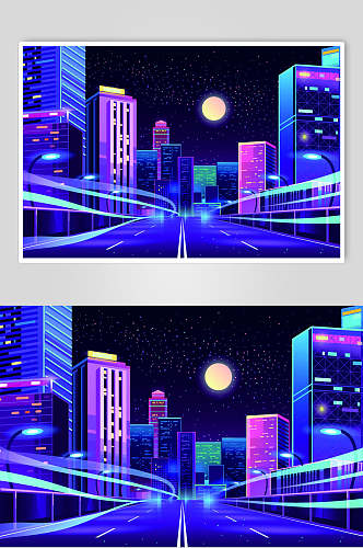 霓虹灯渐变智慧城市建筑夜色设计素材