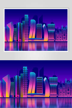 霓虹灯渐变城市建筑设计素材