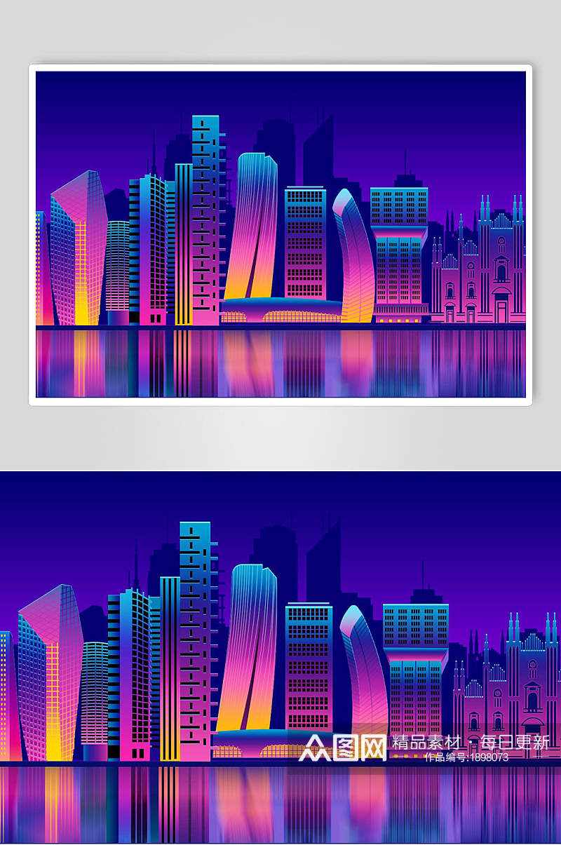 霓虹灯渐变城市建筑设计素材素材