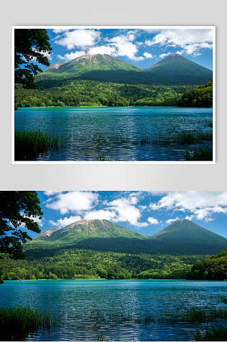 湖光山色山峰湖泊风景摄影图片