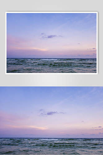 紫色渐变天空海岸线夕阳朝霞图片