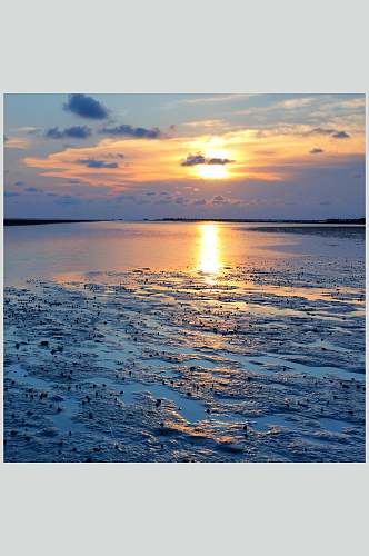 蓝色大海夕阳朝霞浪漫唯美摄影图片