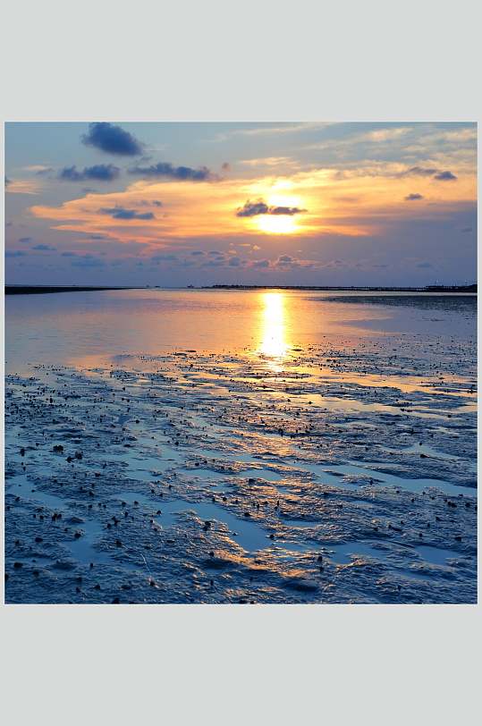 蓝色大海夕阳朝霞浪漫唯美摄影图片