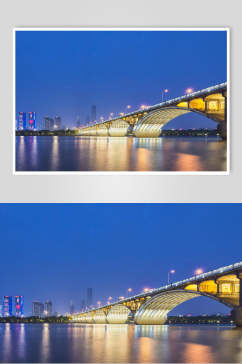 城市长沙大桥夜景摄影图片