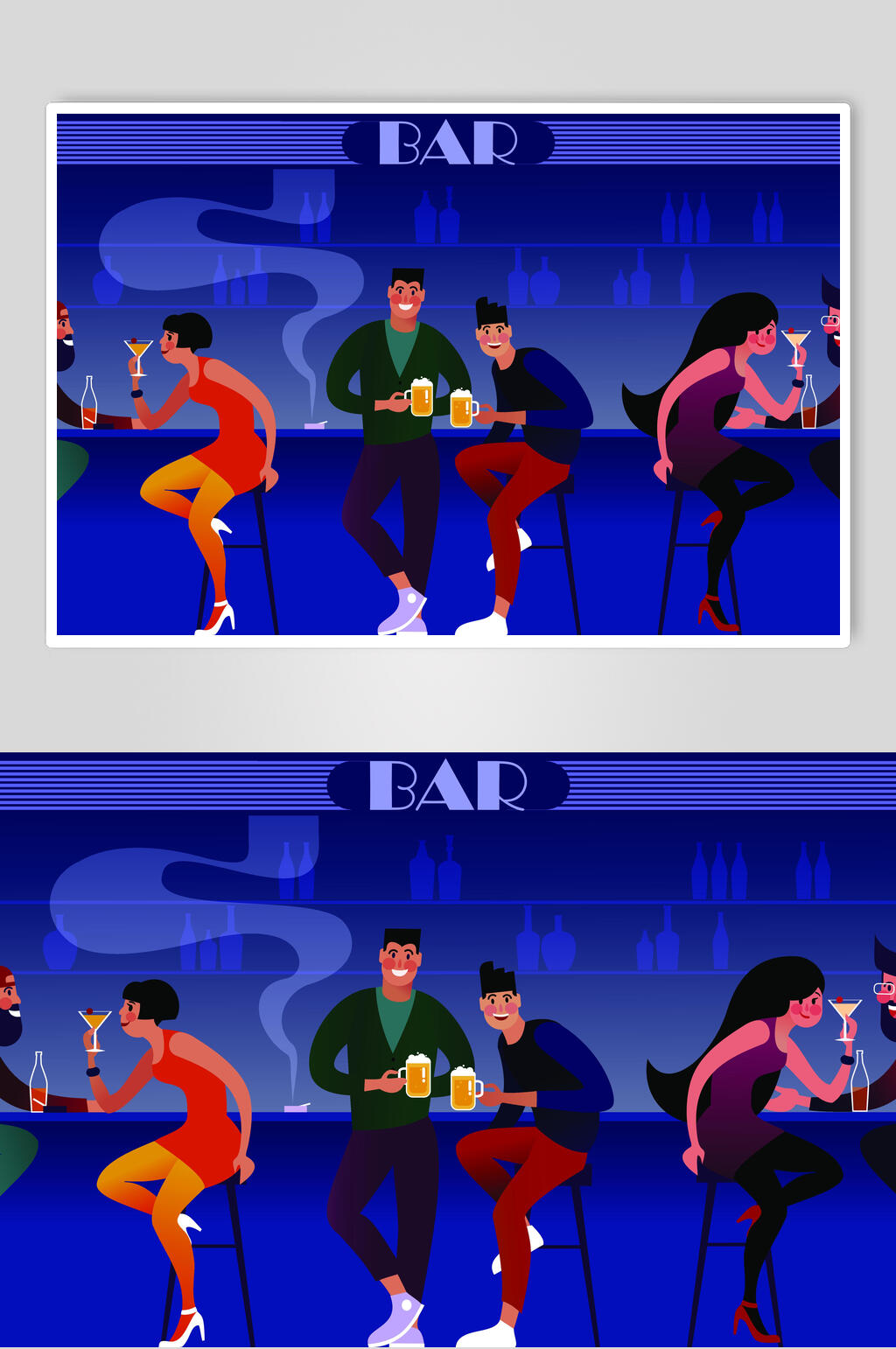 蓝色酒吧喝酒插画素材素材