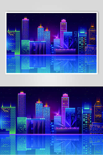 科技霓虹灯渐变城市建筑设计素材