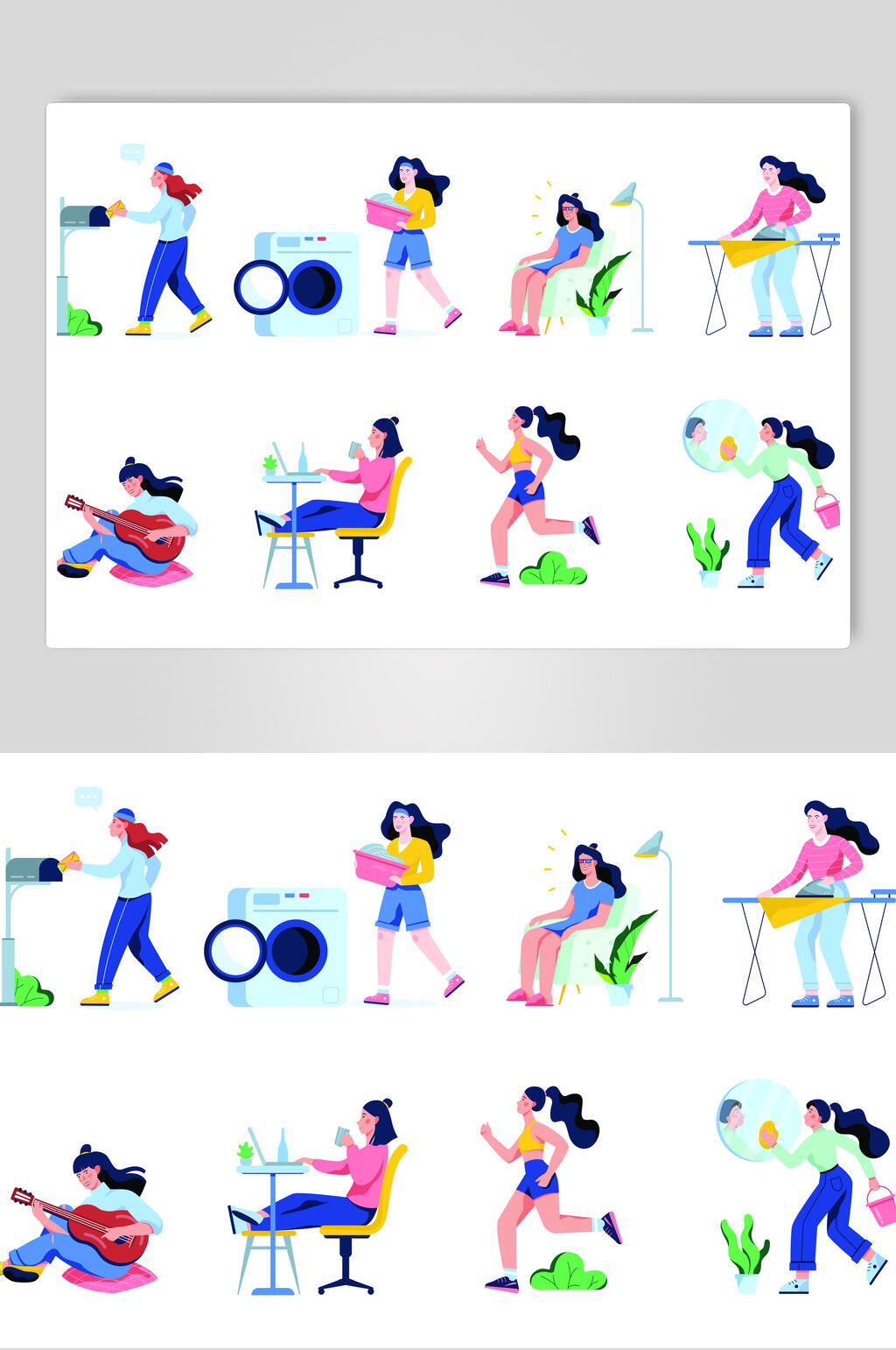 日常生活扁平化插画设计素材