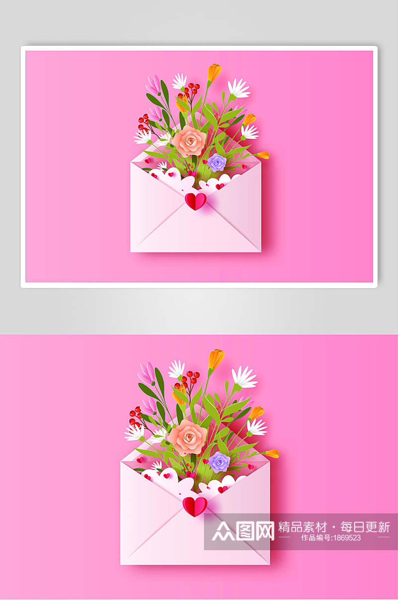 清新花卉情人节浪漫粉色爱心设计素材素材