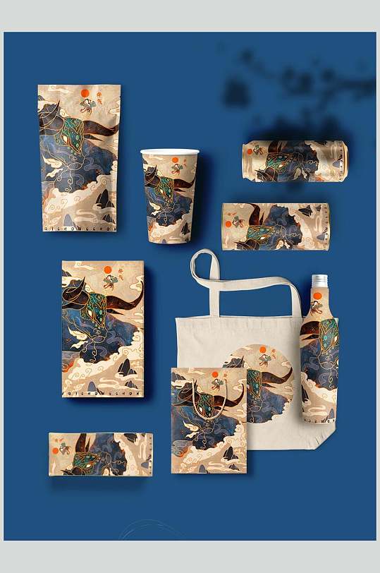 文创国潮食品整套VI样机效果图-众图网