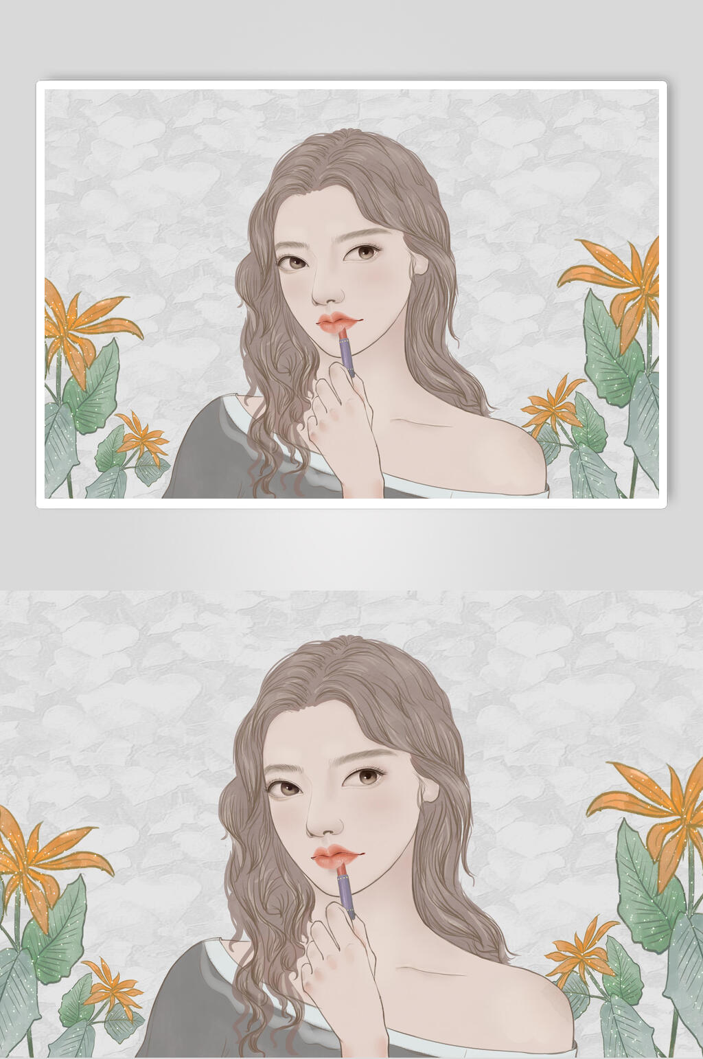 清新精致唇妆美容美妆插画素材素材
