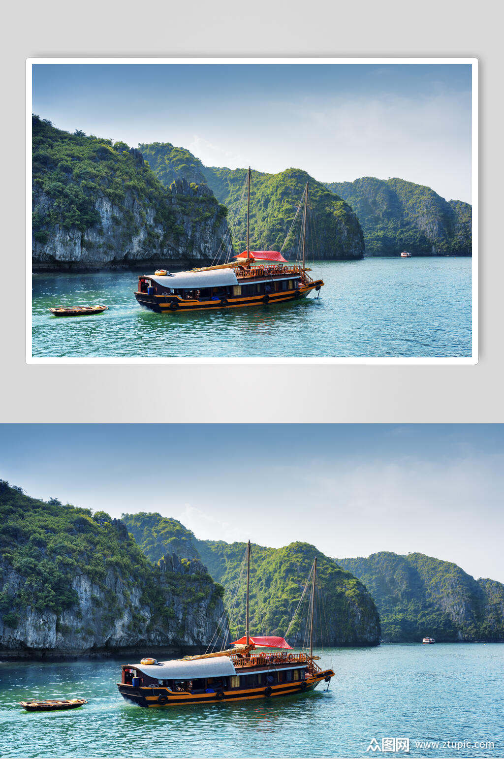 湖光山色游船山峰湖泊风景图片素材