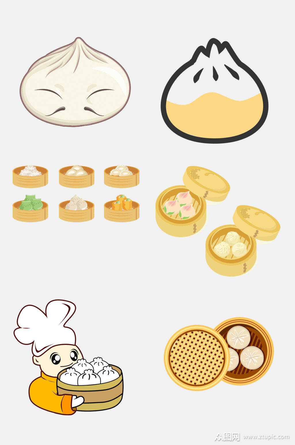 小吃手绘小笼包包子煎包免抠元素素材素材