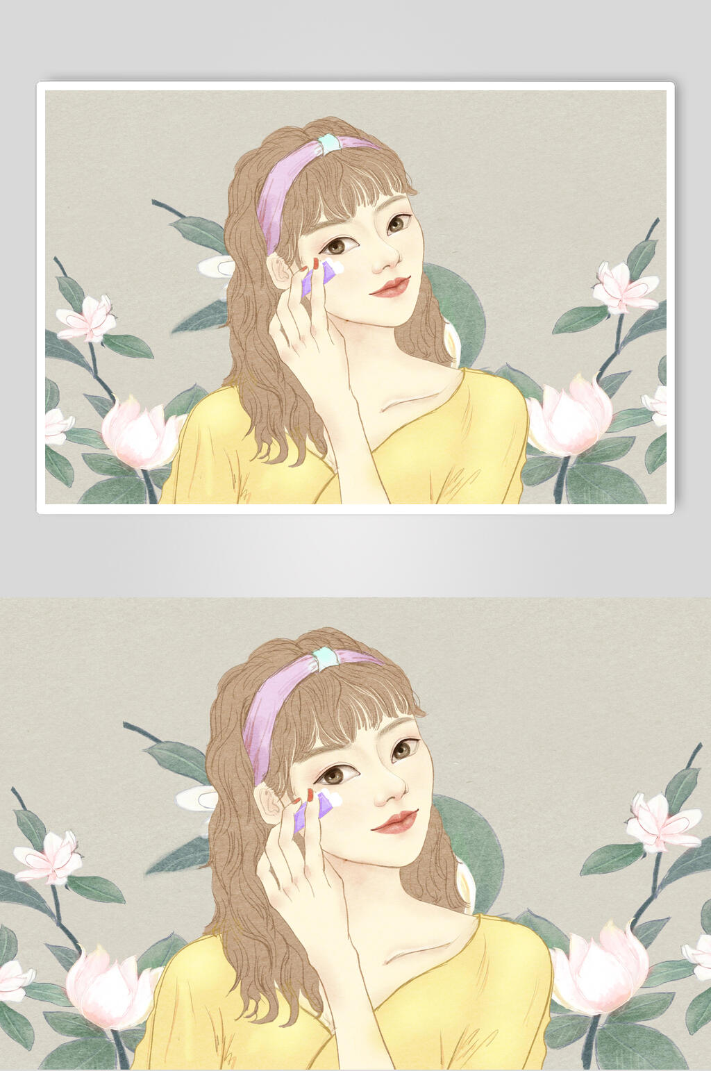 清新花卉眼袋美容美妆插画素材素材