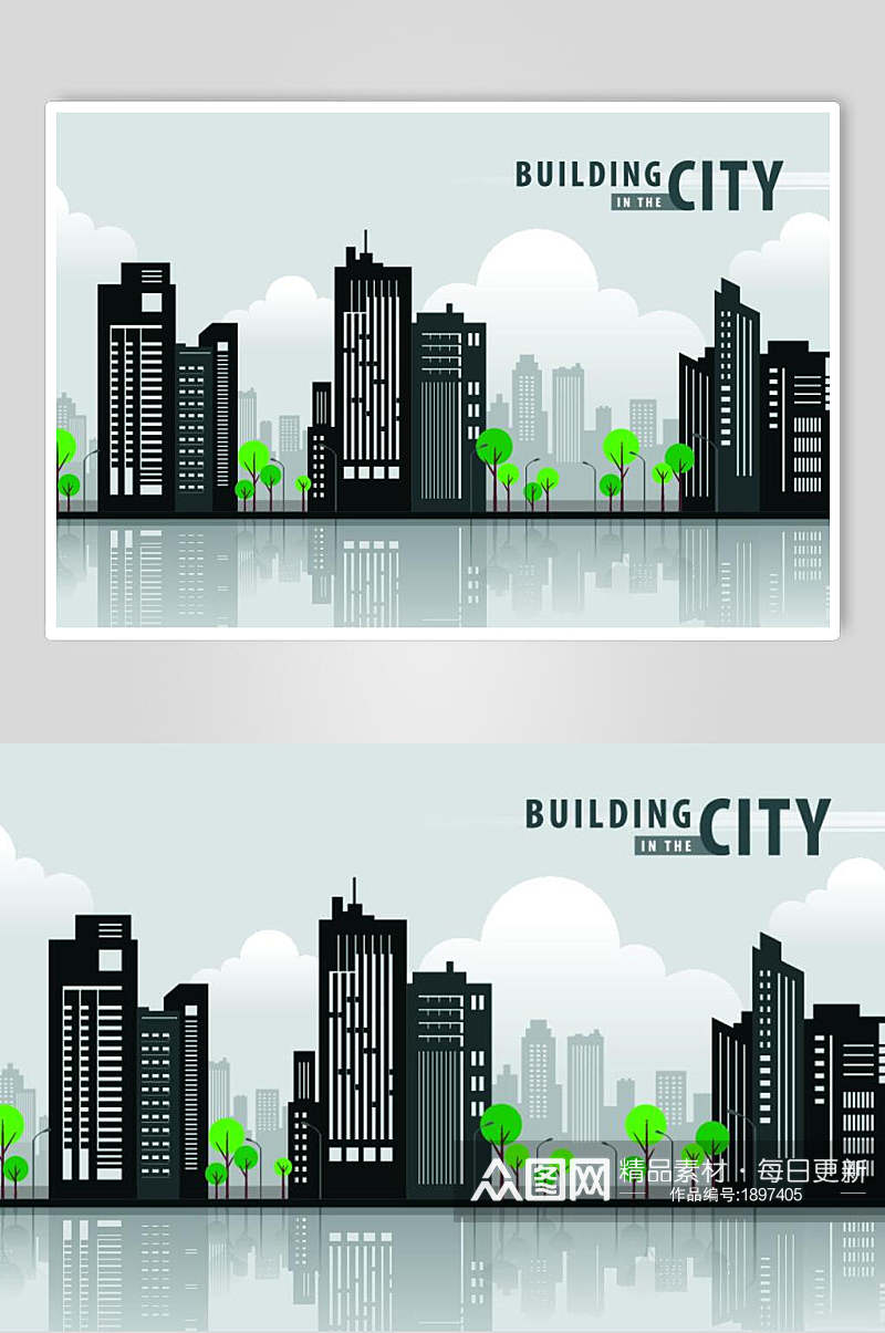 清新霓虹灯渐变城市建筑设计素材素材