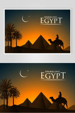 月下骆驼风景插画素材