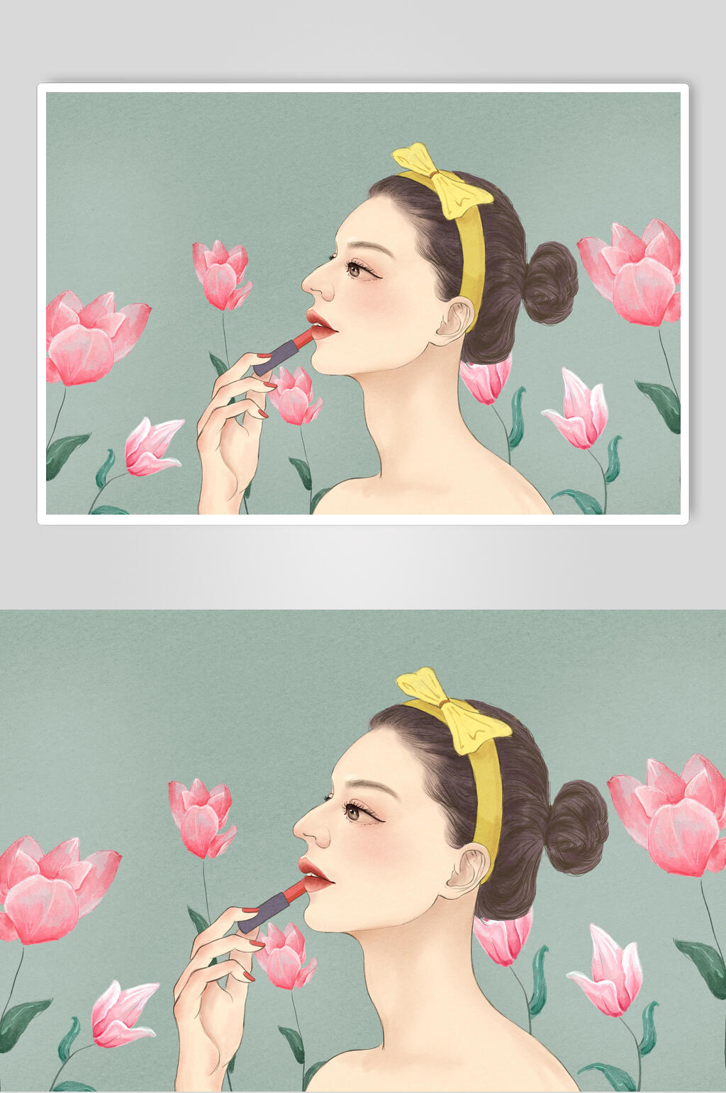 水彩花卉唇妆美容美妆插画素材素材