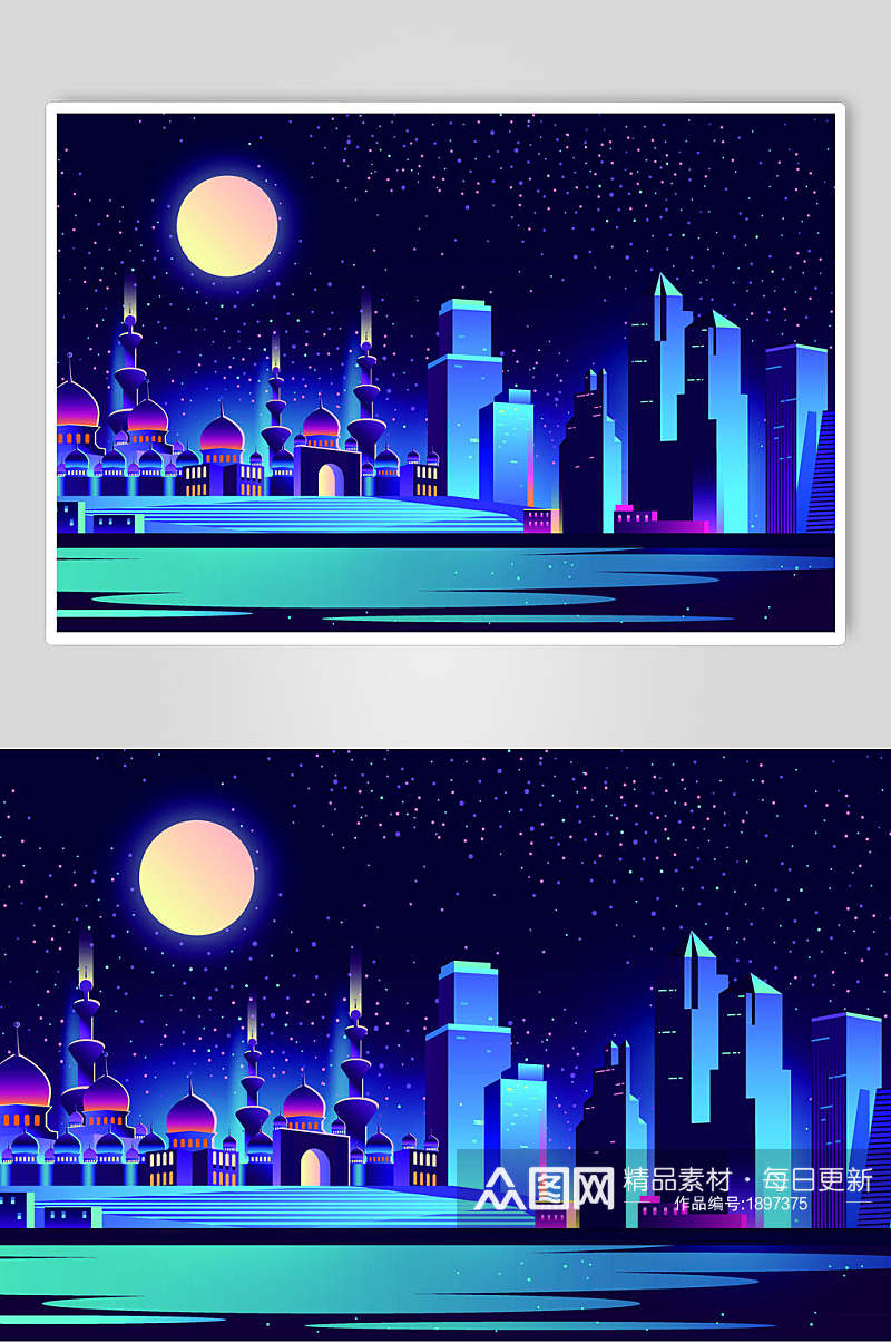 霓虹灯渐变城市建筑夜空设计素材素材