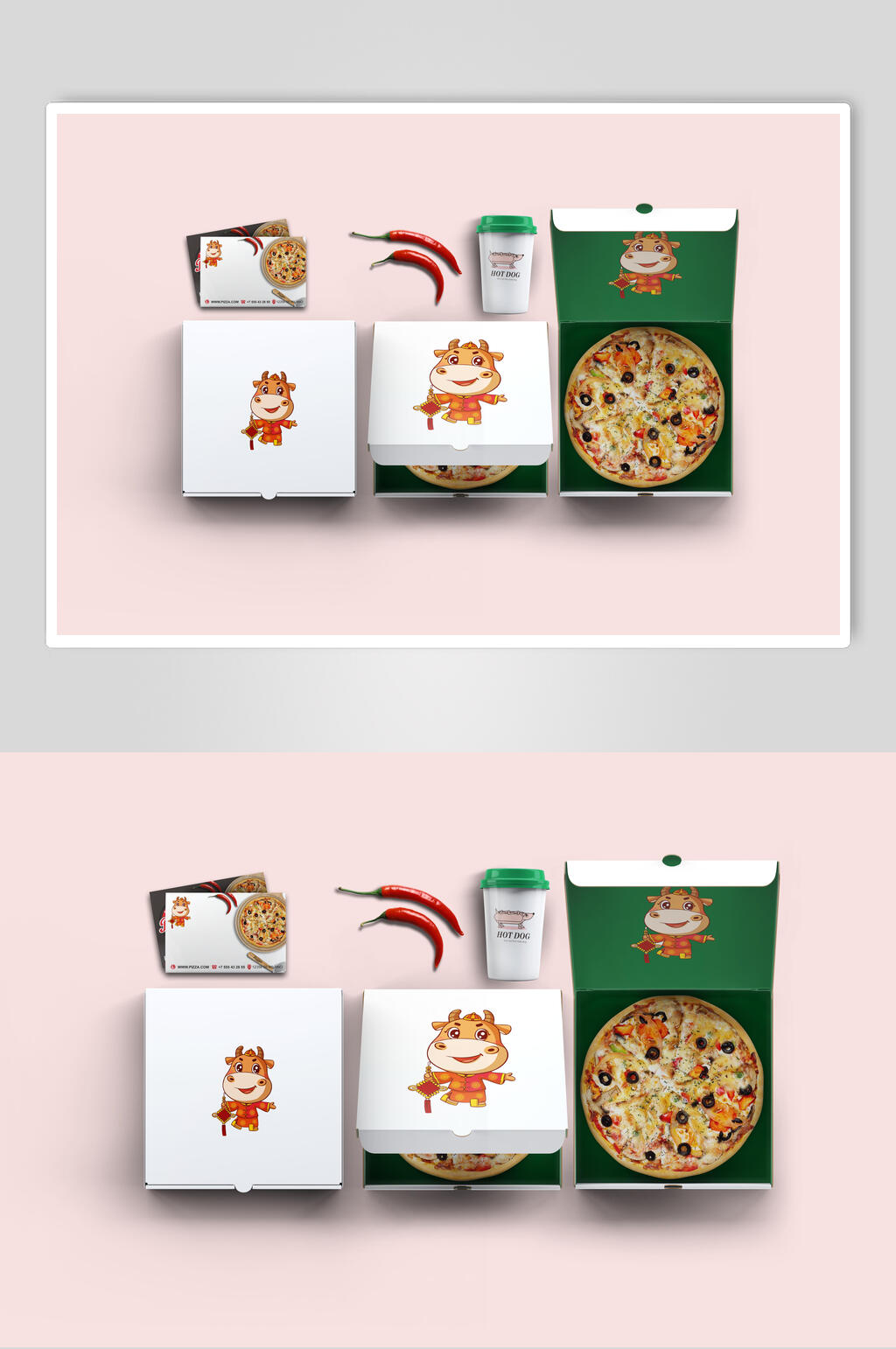 西式披萨餐厅整套VI样机效果图素材