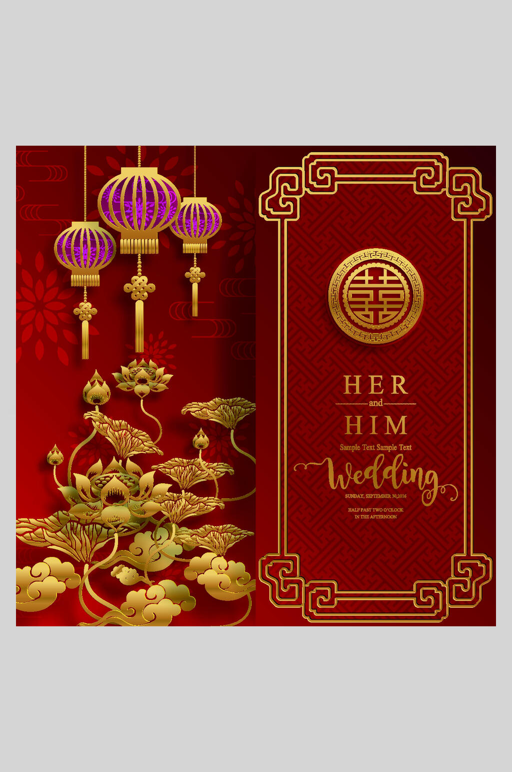 高端红金新年婚礼邀请函设计元素素材