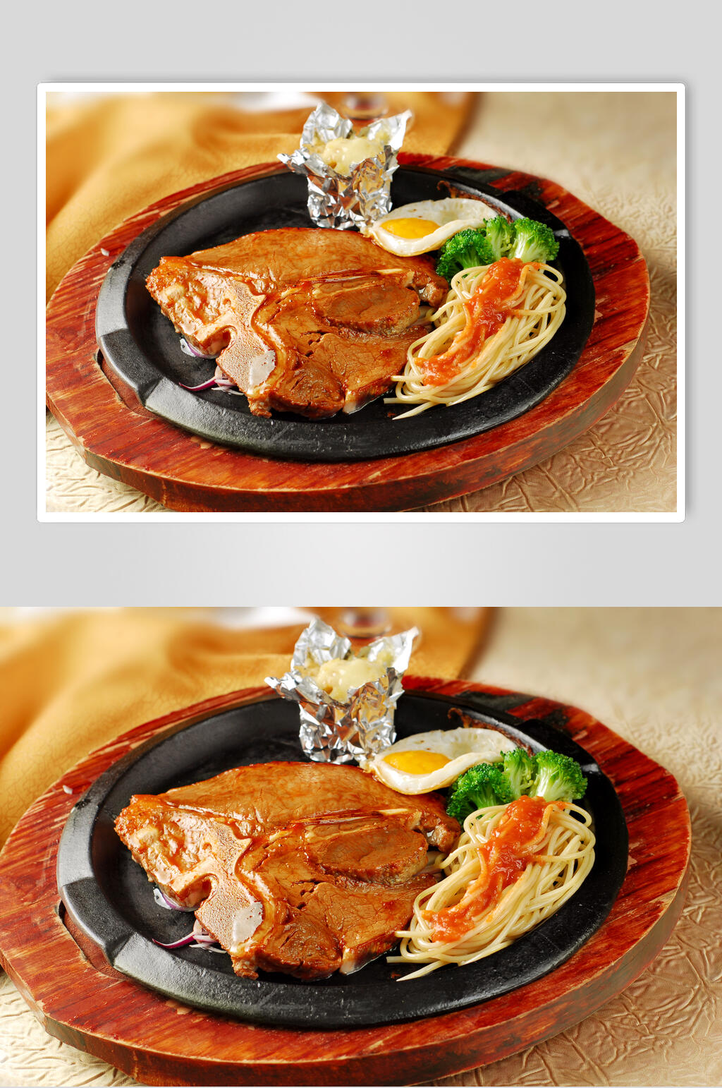 铁板T骨牛排套餐美食高清图片素材