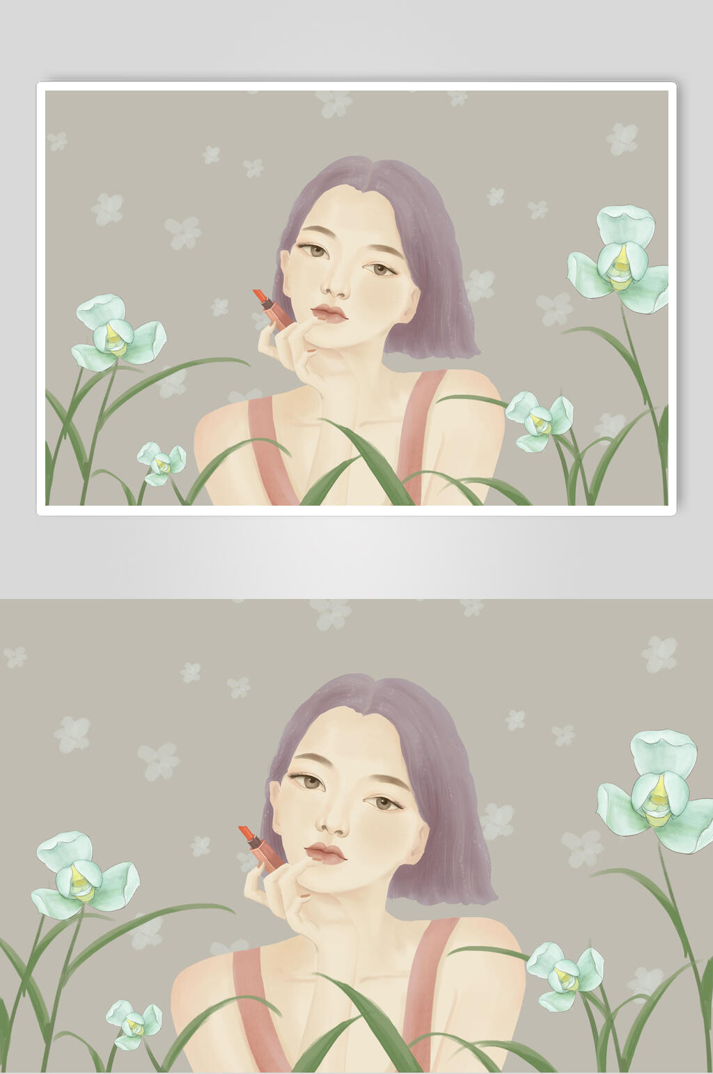 淡雅时尚唇妆美容美妆插画素材素材