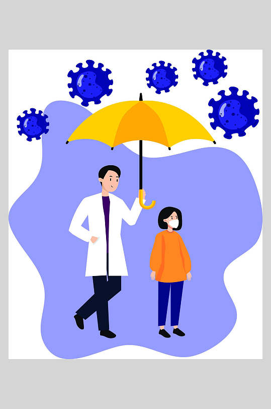 扁平化病毒防护大伞插画设计素材