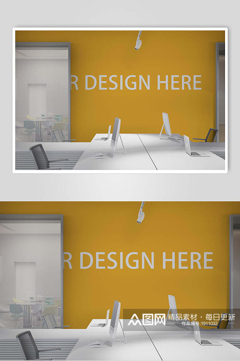 办公空间墙面LOGO展示样机效果图素材