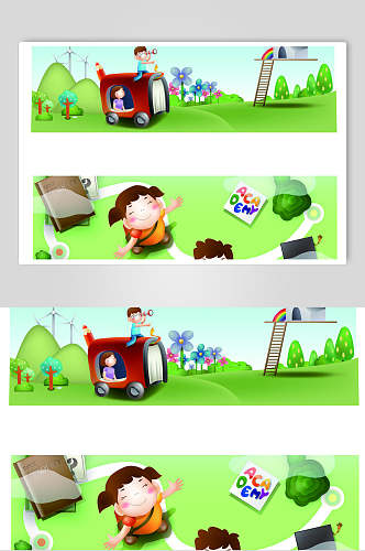 清新绿色卡通幼儿儿童公园设计素材