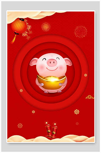 卡通红色新年春节海报背景素材