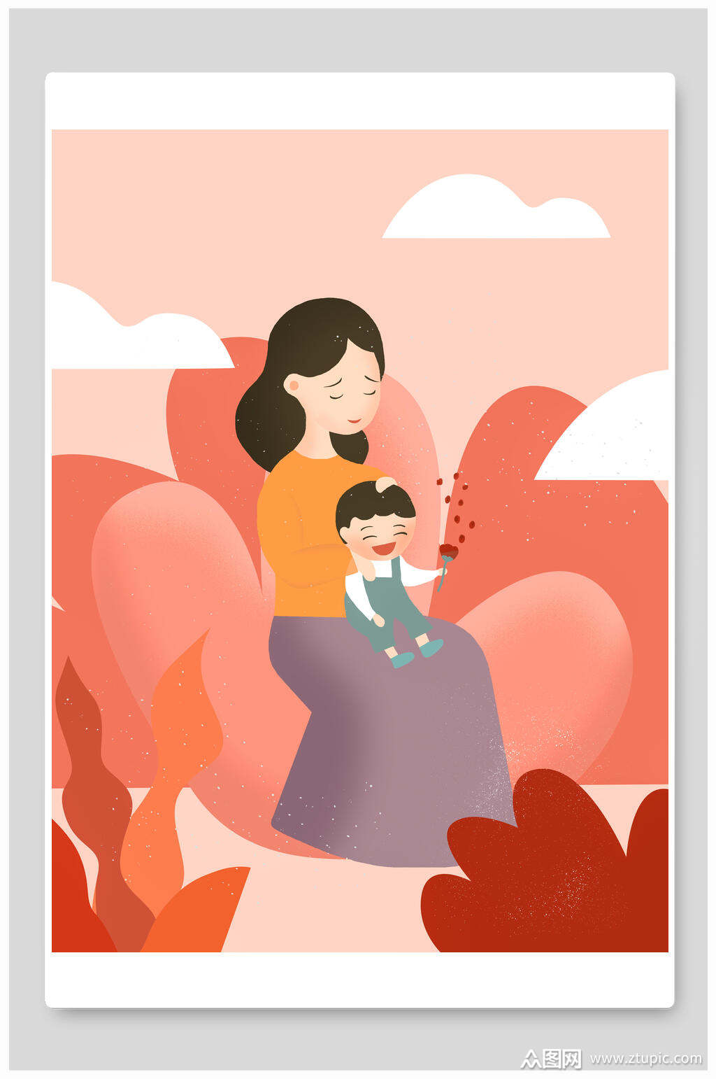 粉色创意卡通人物母亲节插画素材