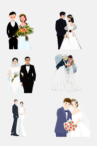 西式婚纱婚礼卡通人物设计元素