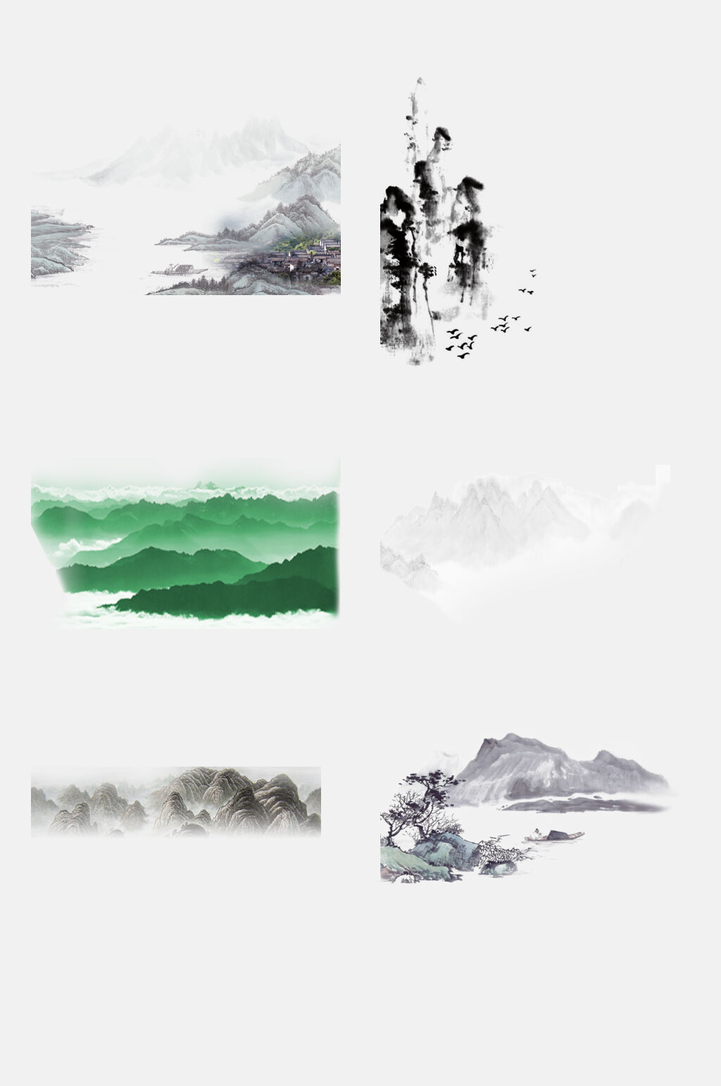 清新中国风水墨山川河流免抠元素素材
