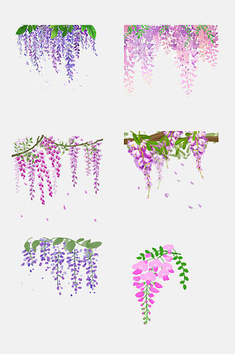 清新淡雅唯美水彩紫藤萝花卉设计元素