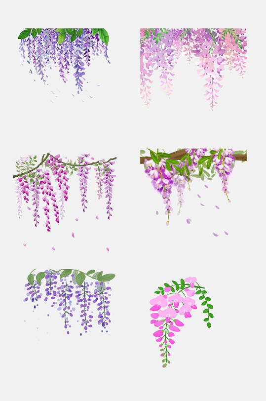 清新淡雅唯美水彩紫藤萝花卉设计元素