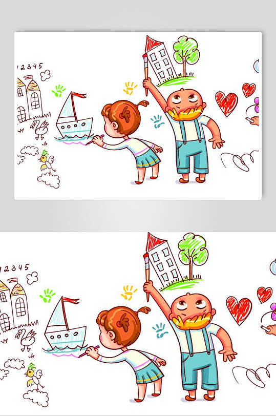 下载儿童绘画作品集卡通画册封面立即下载彩色线描手绘可爱卡通儿童彩