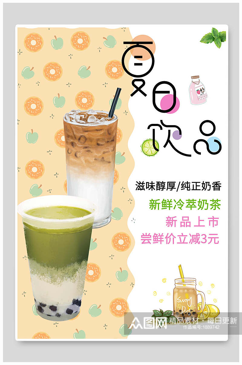 夏季饮品新鲜冷萃奶茶海报素材