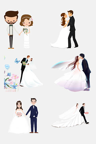 西式浪漫婚纱婚礼卡通人物设计元素