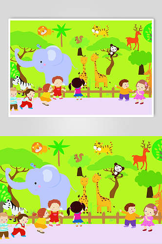 卡通幼儿儿童动物园设计素材