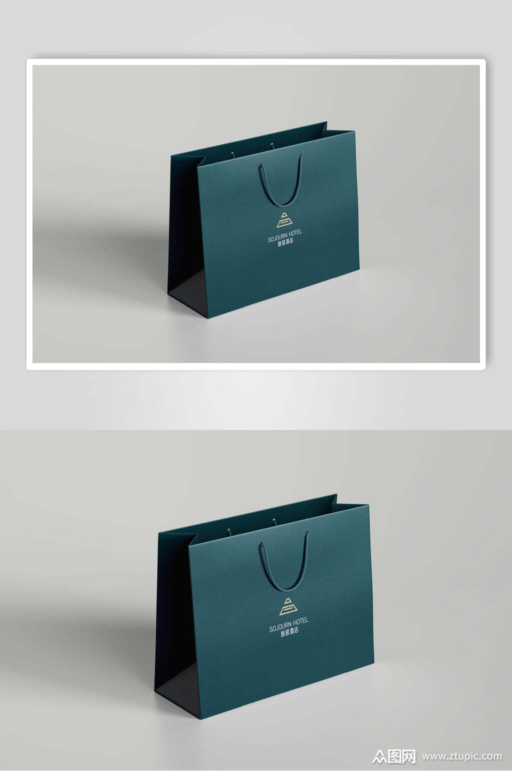 高端蓝色服装手提袋样机设计效果图