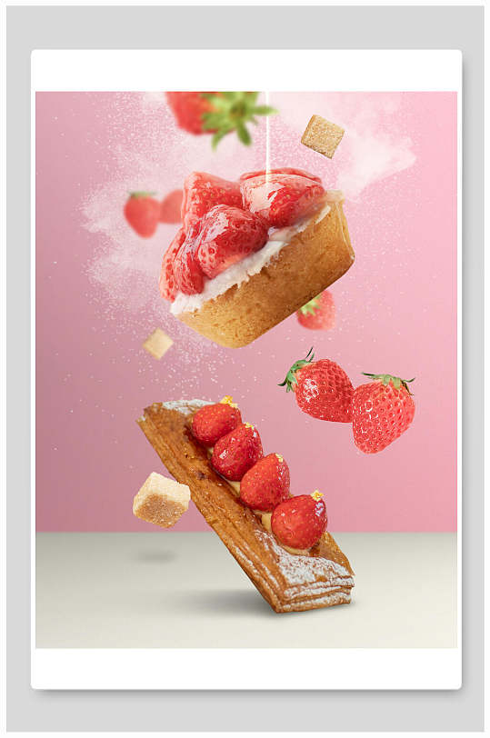 粉色草莓蛋糕甜品海报背景