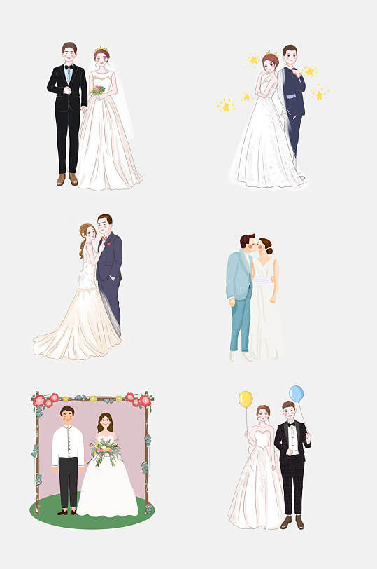 简洁婚纱婚礼卡通人物设计元素