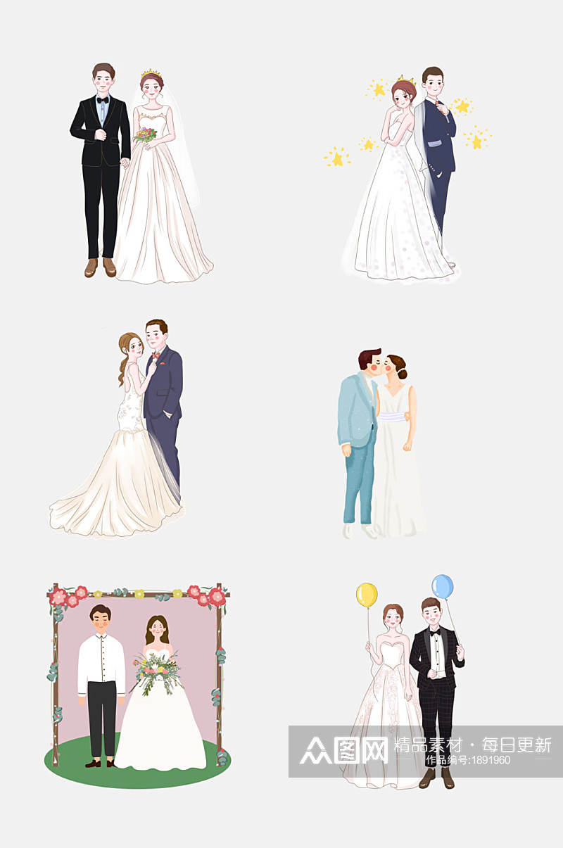 简洁婚纱婚礼卡通人物设计元素素材