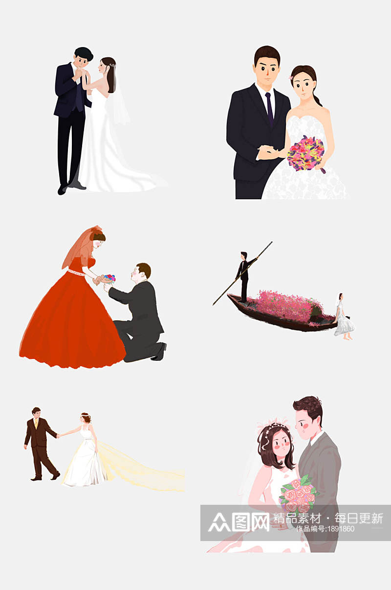 精美高端婚纱婚礼卡通人物设计元素素材