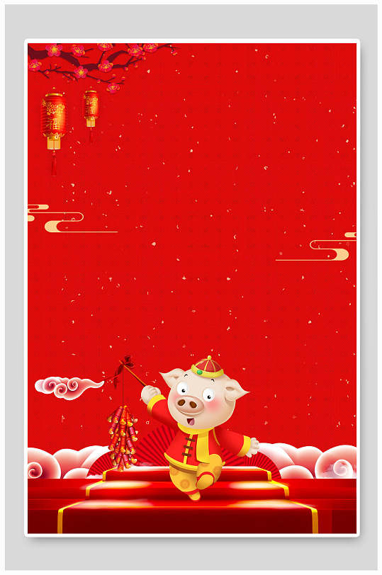 红色卡通春节海报背景素材