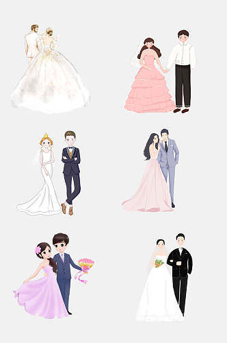 粉色浪漫婚纱婚礼卡通人物设计元素